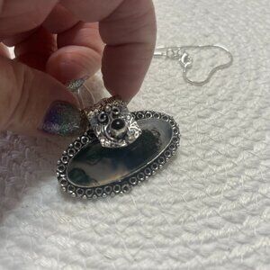 Gorgeous MOSS AGATE & BLACK ONYX Handmade Sterling 925 Pendant/Chain #214D